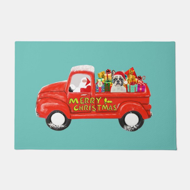 Tapete Buldogue francês no Caminhão de Entrega de Natal (Frente)