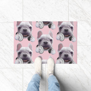 Tapete Bulldog francês com fone de ouvido
