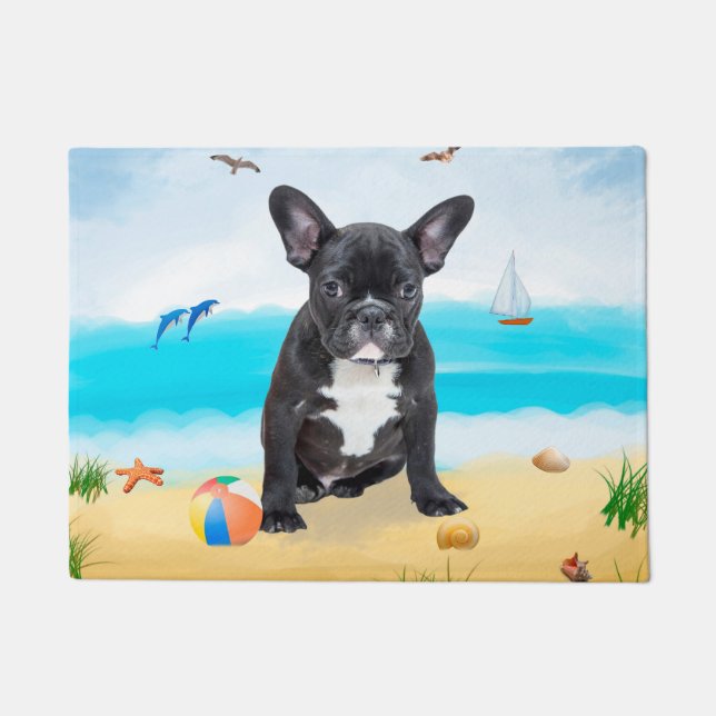 Tapete Bulldog francês na praia (Frente)