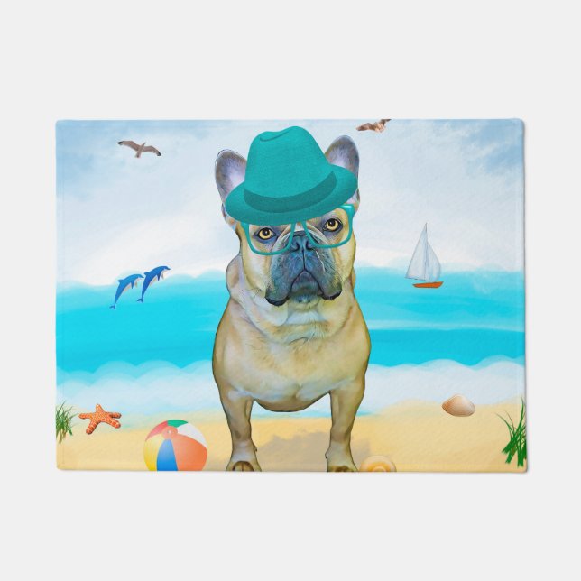 Tapete Bulldog Francês na Praia (Frente)
