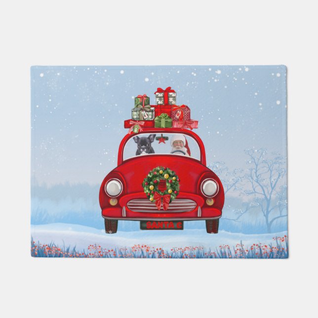 Tapete Bulldog Francês No Carro Com Papai Noel  (Frente)