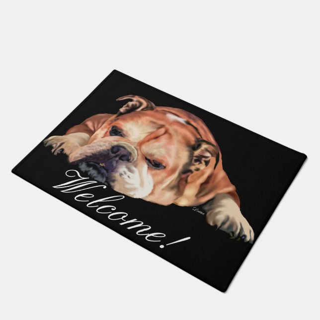 Tapete Bulldog Inglês, Bem-vindo (Inclinado)