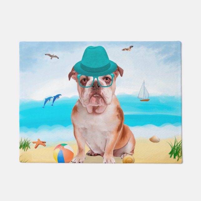 Tapete Bulldog Inglês na Praia (Frente)