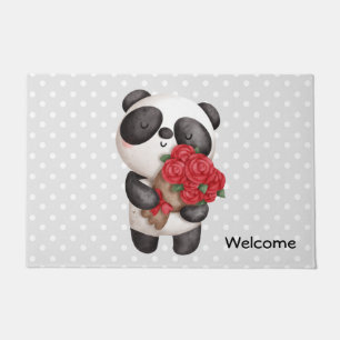 Tapete Buquê de Carregando de Urso Panda Bonito de Rosas