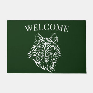 Tapete Cabeça de Lobo Branco em Verde