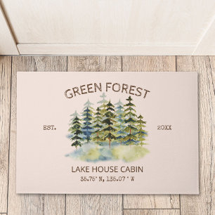 Tapete Cabine de Lodge Floresta Verde Nebulosa Vintage em