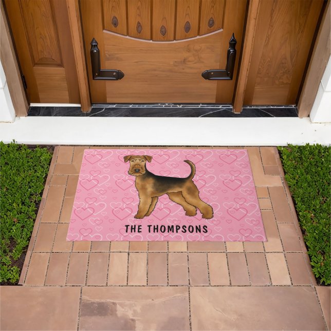Tapete Cachorro Airedale Terrier Com Corações Rosas E Nom (Ar livre)
