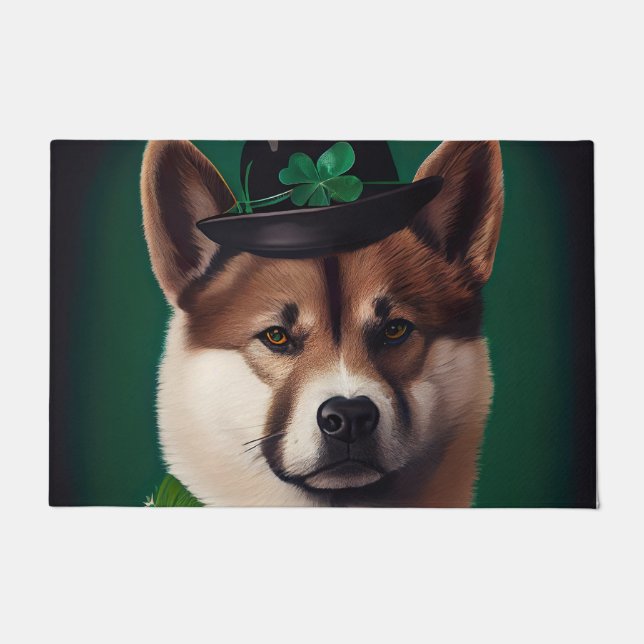 Tapete cachorro akita vestido para o Dia de São Patrício (Frente)