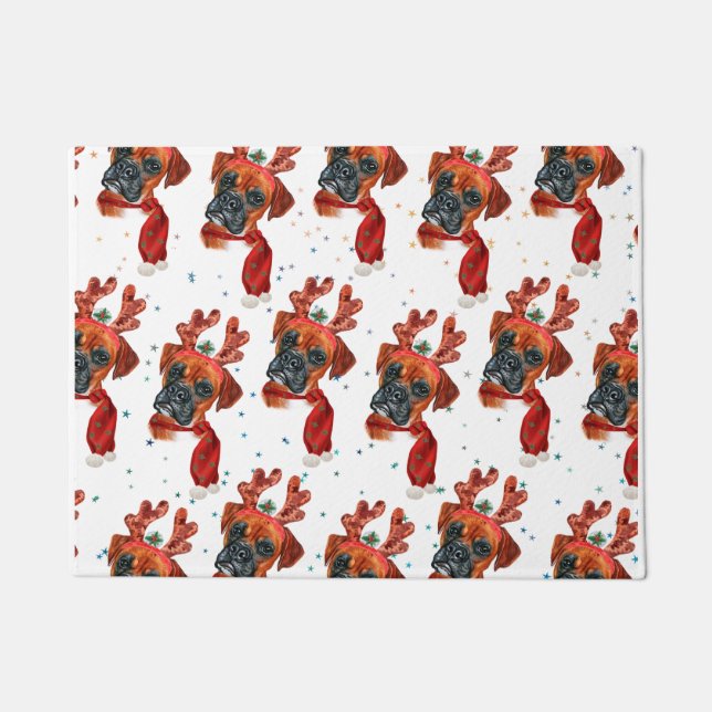 Tapete Cachorro Bonito com Renas de Natal (Frente)