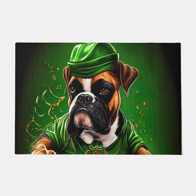 Tapete Cachorro Boxer Dirigindo Bicicleta Dia de São Patr (Frente)