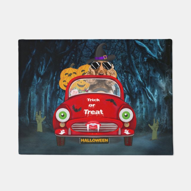 Tapete Cachorro-Cachorro Espanhol Dirigindo Carro Assusta (Frente)