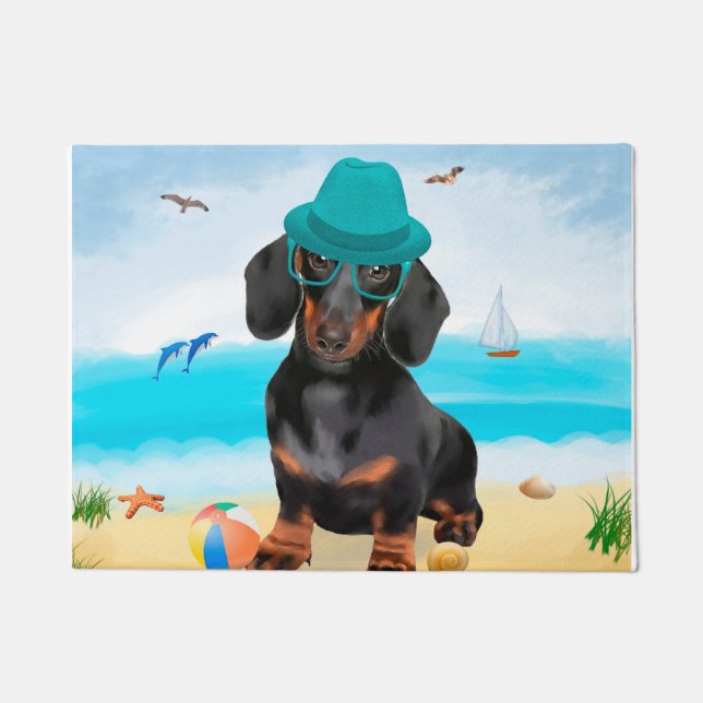 Tapete Cachorro Dachshund na Praia (Frente)
