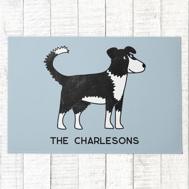 Tapete Cachorro de Collie Sheep da Fronteira Galesa Perso (Fun Welsh Border Collie Sheepdog dog themed personalized family name doormat)