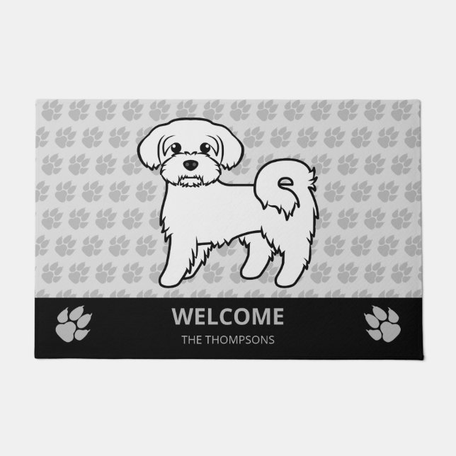 Tapete Cachorro de Desenho Animado Fofo Maltês & Texto Pe (Frente)