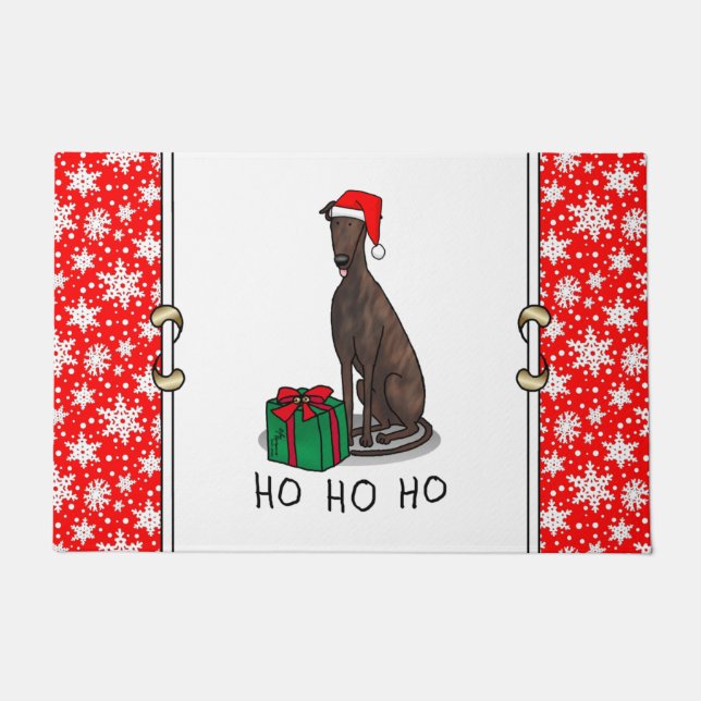 Tapete Cachorro de Greyhound Santa Hat (brindle) de Natal (Frente)