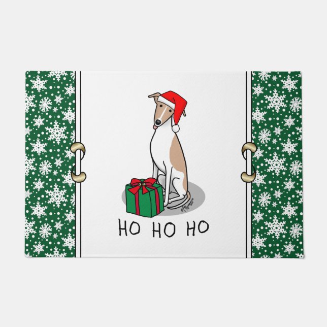 Tapete Cachorro de Natal Santa Hat Fawn e Cachorro Branco (Frente)