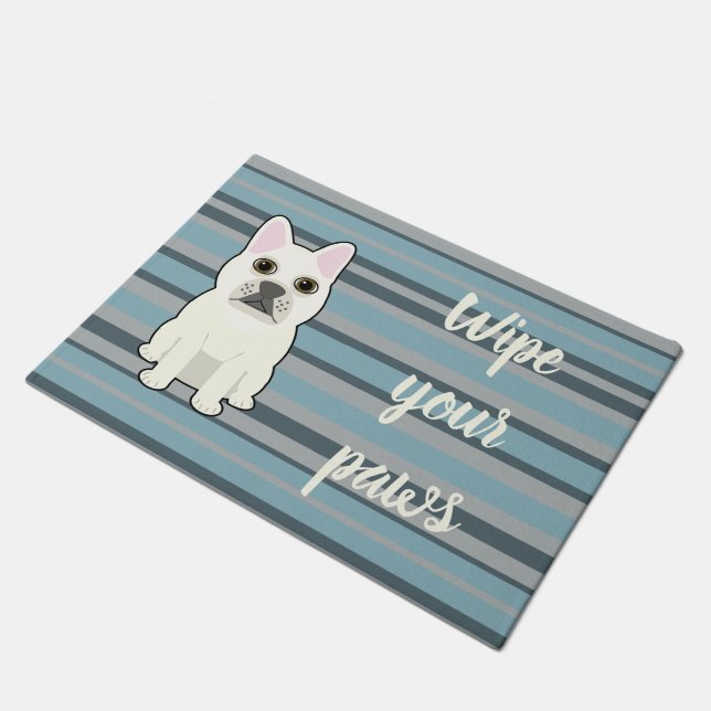 Tapete Cachorro francês fofo listrado azul (Inclinado)