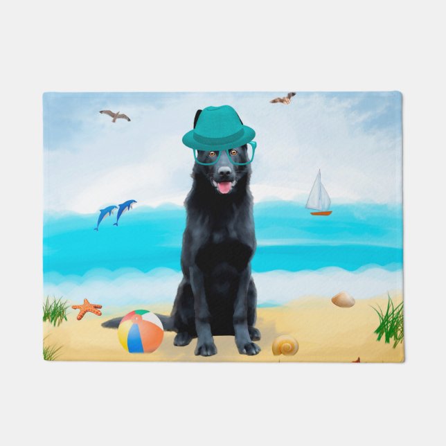 Tapete Cachorro German shepherd Negro na praia (Frente)