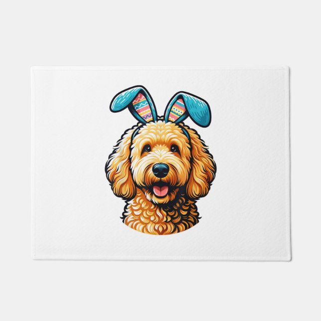 Tapete Cachorro Goldendoodle de Páscoa Vestindo Orelhas d (Frente)