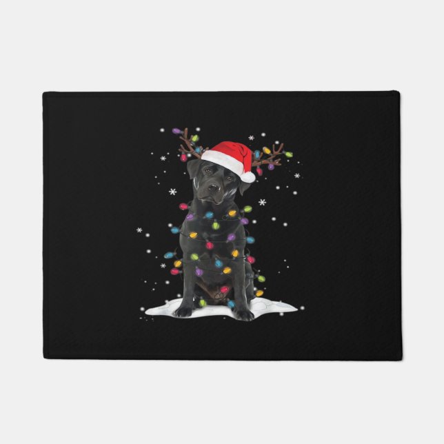 Tapete Cachorro Labrador Preto Luz da Árvore de Natal do  (Frente)
