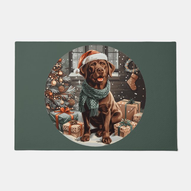 Tapete Cachorro Labrador Retriever de Chocolate de Natal (Frente)