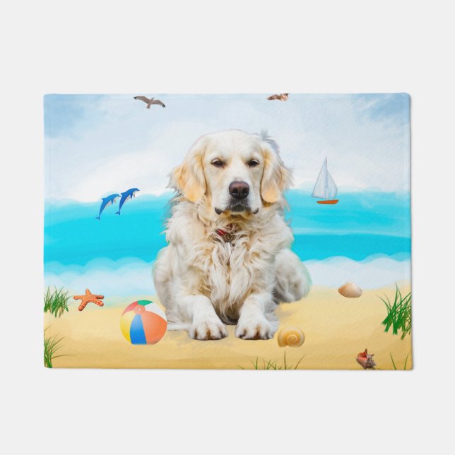 Tapete Cachorro Retriever Dourado na Praia (Frente)