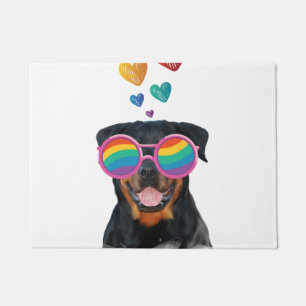 Tapete Cachorro Rottweiler com Corações Dia dos Namorados