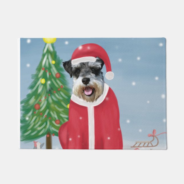 Tapete Cachorro Schnauzer no Natal da Neve (Frente)