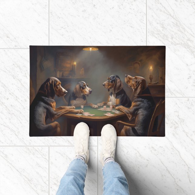 Tapete Cachorros Bluetick Coonhound Jogando Poker Art (Interior)
