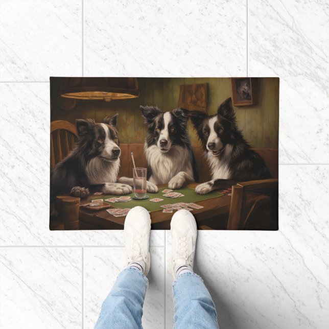 Tapete Cachorros de Collie de Borda Jogando Poker Art (Interior)