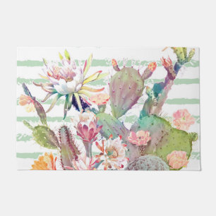 Tapete Cacto de aquarelas, design de listras e flores