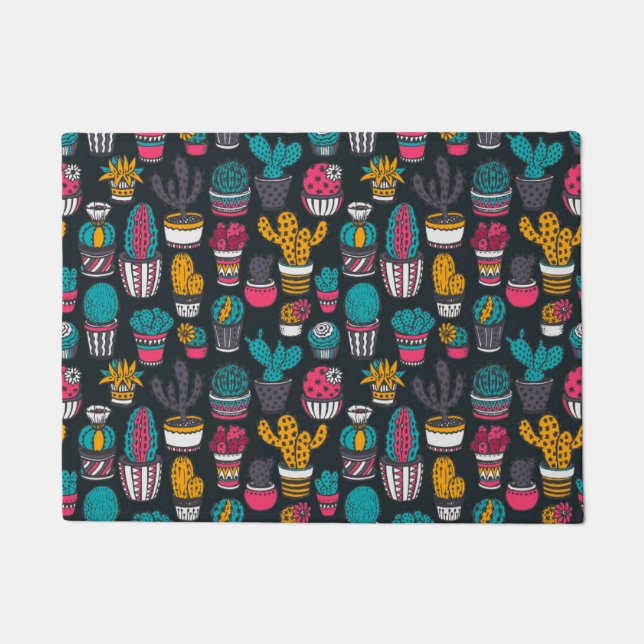Tapete Cacto tirado mão no teste padrão do estilo do (Frente)
