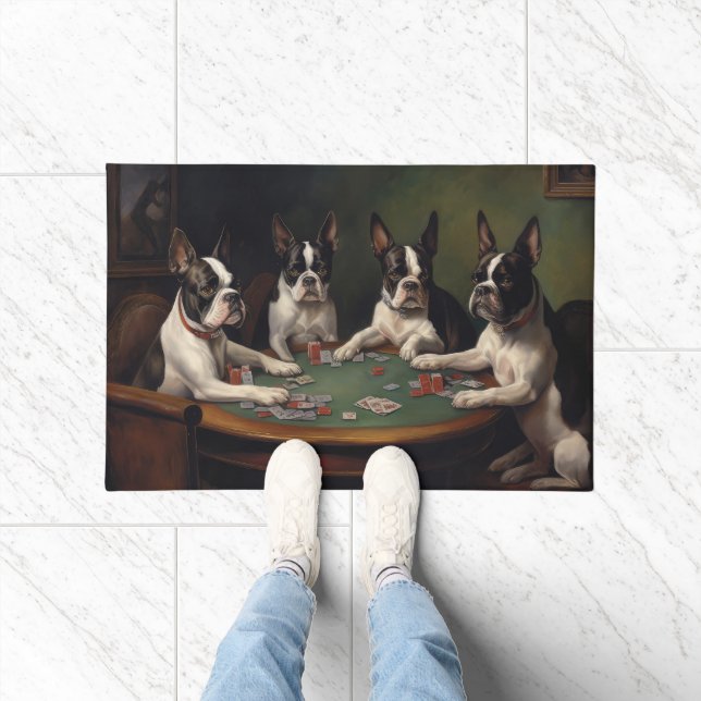 Tapete Cães Boston Terrier Jogando Poker Arte (Interior)