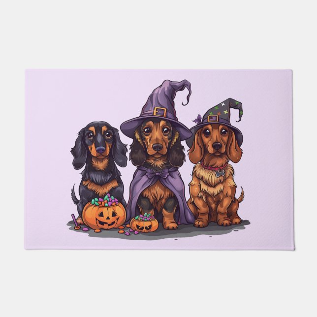Tapete Cães das Bruxas do Halloween Dachshund (Frente)