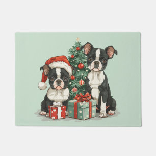 Tapete Cães de Natal em Boston Terrier