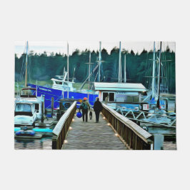 Tapete Cães e Barcos na Porta de Lopez Island