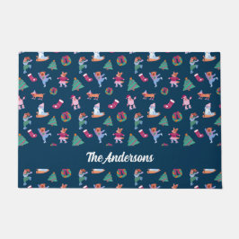 Tapete Cães Festivos Prato De Gelo Escuro Azul Escuro