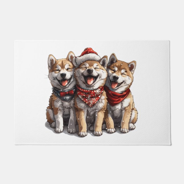 Tapete Cães Papais noeis de Shiba Inu de Natal (Frente)