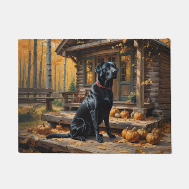 Tapete Café preto Labrador Retriever Log Cabine (Frente)