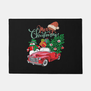 Tapete Caminhonete Vermelha Recolhe Árvore de Natal Feliz