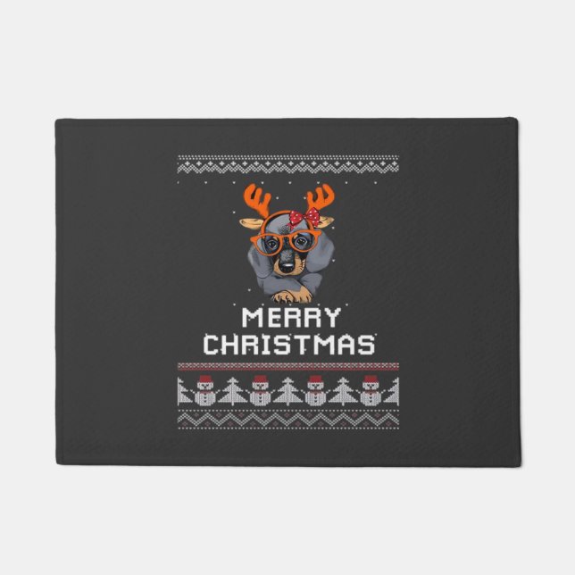 Tapete Camiseta Oversized Suéter de Natal de Dachshund (Frente)