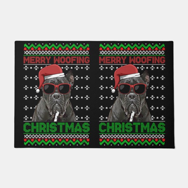 Tapete Cane Corso Cachorro Engraçada Feliz De Maçã Natal (Frente)