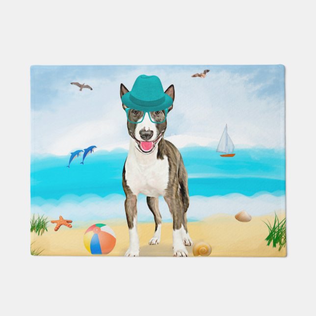 Tapete Cão Bull Terrier na Praia (Frente)