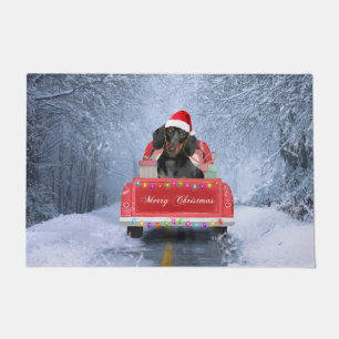 Tapete Cão de Dachshund em Neve sentado no Caminhão de Na