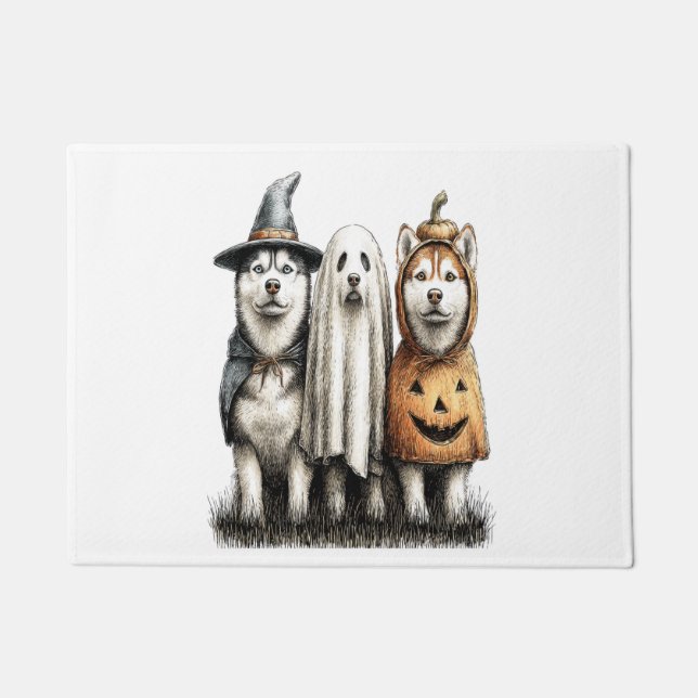 Tapete Cão Husky Siberiano Fantasma de Halloween (Frente)
