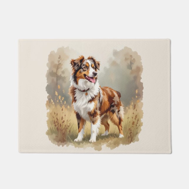 Tapete Cão Pastor Australiano Vermelho Merle Aussie (Frente)