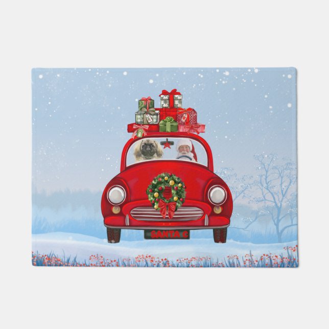Tapete Cão pequinês no carro com Papai Noel  (Frente)
