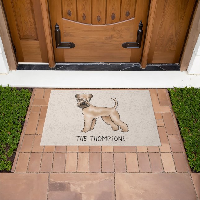 Tapete Cão Soft-Coated Wheaten Terrier em Bege com Texto (Ar livre)