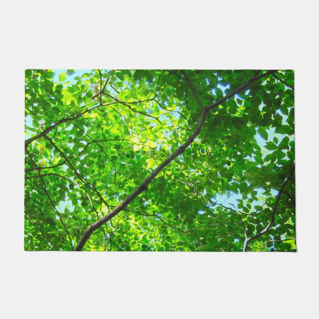 Tapete Capa de Ramificações Verdes e Folhosas com Céu Azu (Frente)