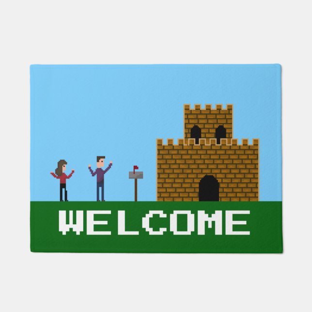 Tapete casa da boa vinda do Gamer do pixel 8Bit (Frente)